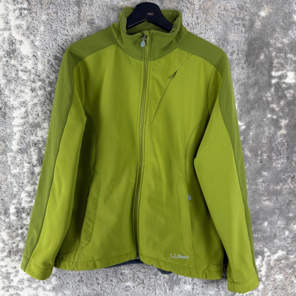 L.L. Bean Size L Full Zip Fleece Lined Softshell Hiking Jacket Green Long Women